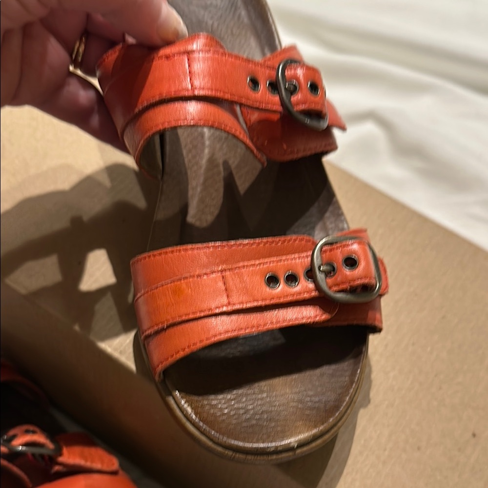 Dansko Orange Brown Genuine Leather Sandals. Adjustable straps.
